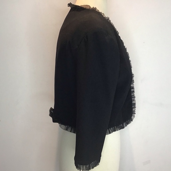 Maggy London open front bolero cropped netting trimmed lined black jacket size 8 - Picture 4 of 7